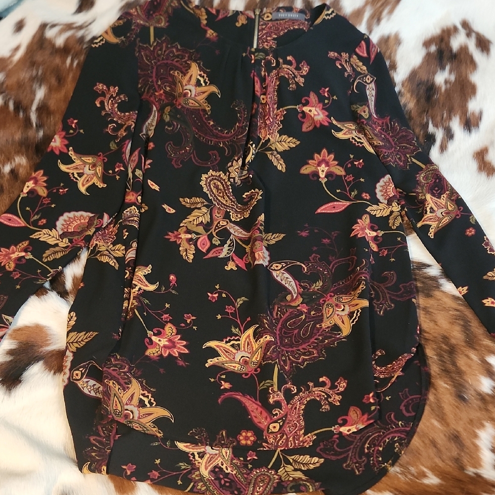 Suzy Shier Paisley Patterned Blouse Sz Lg